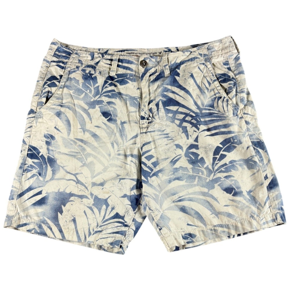 Vintage American Eagle Prep Shorts Mens 36 Blue White Faded Tropical Relaxed Y2K